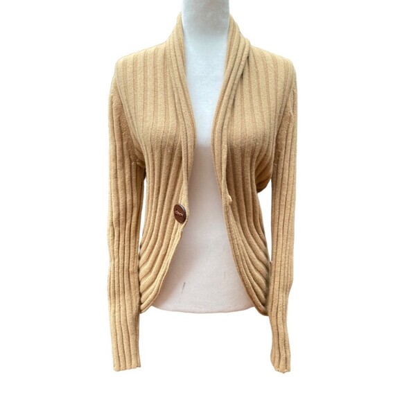 Jones New York Signature Wool-Blend Ribbed Knit Cardigan L Beige One-Button - Picture 3 of 11